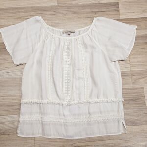 Loft Womens Cream White Crochet Fringe Blouse Medium